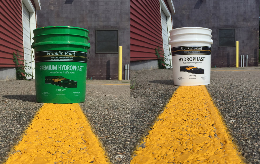 5 gallon pails of Franklin waterborne striping paint. Brand name Hydrophast from Franklin paint